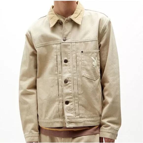 Playboy by Pacsun Mens Pumice Stone Denim Jacket Size Medium - Picture 1 of 14